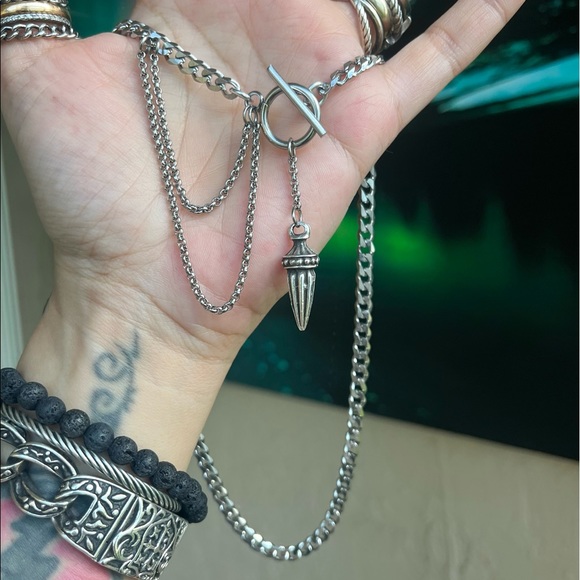 Cuban chain stainless steel with dangly spikes gothic charm choker necklace set - Picture 5 of 9